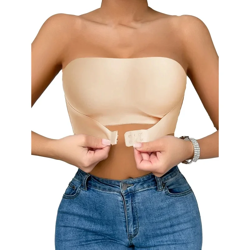 

Женский бесшовный бюстгальтер без бретелек — невидимый дизайн, высокая поддержка, бесшовный стиль, пряжка спереди, нескользящая ручка, однотонный цвет