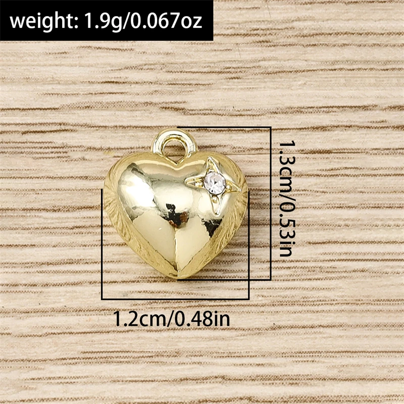 5 Stück 12 x 13 mm niedliche Metall-Kristall-Anhänger in Herzform für die Schmuckherstellung, Halsketten, Ohrringe, Armbänder, Zubehör, DIY-Geschenke – Detail 1