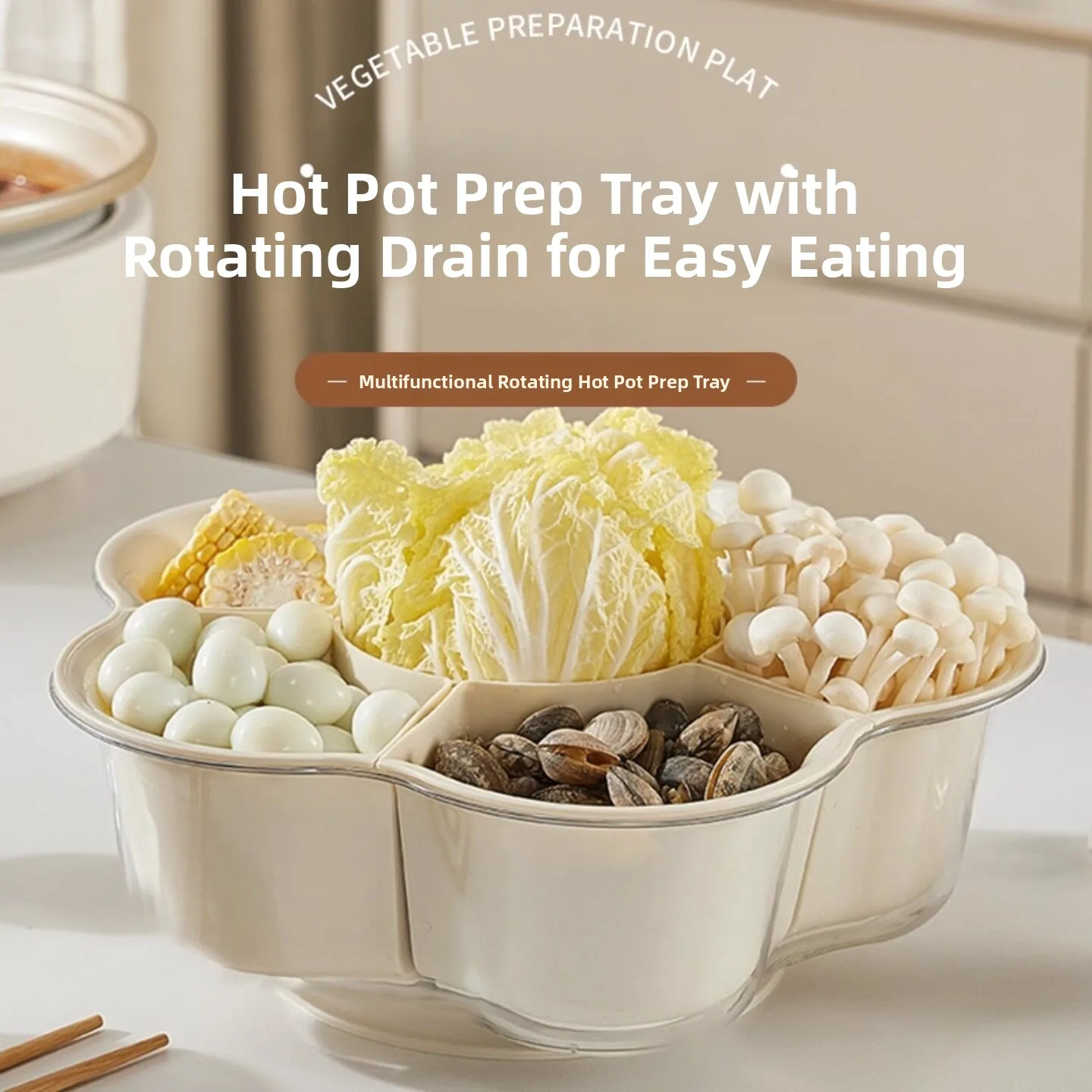 

Вращающаяся многофункциональная пластиковая тарелка-органайзер для овощей и фруктов с отделениями для хранения, для кухни и хот-пота