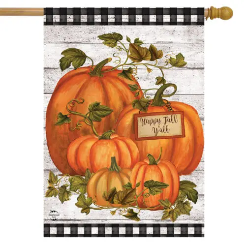 Happy Fall Y'all Pumpkins Farmhouse House Flag Autumn Checkers 28