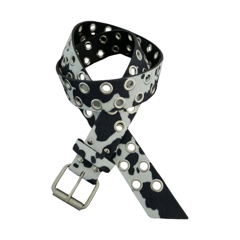 

A52E Cow PU Belt Adjustable Waist Strap Girdle With Double Row Metal Studs For Casual Outfits