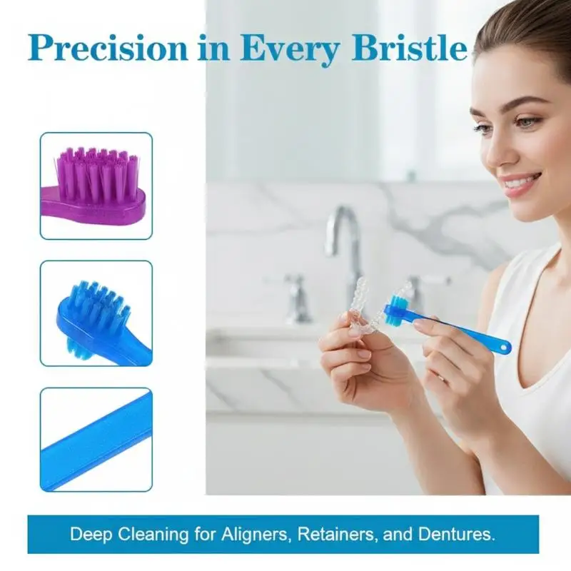1/5/10 Pcs T-shape Denture Dedicated Plastic Brush Toothbrush Dual Head False Teeth Brushes Braces Retainer Descaling Brush