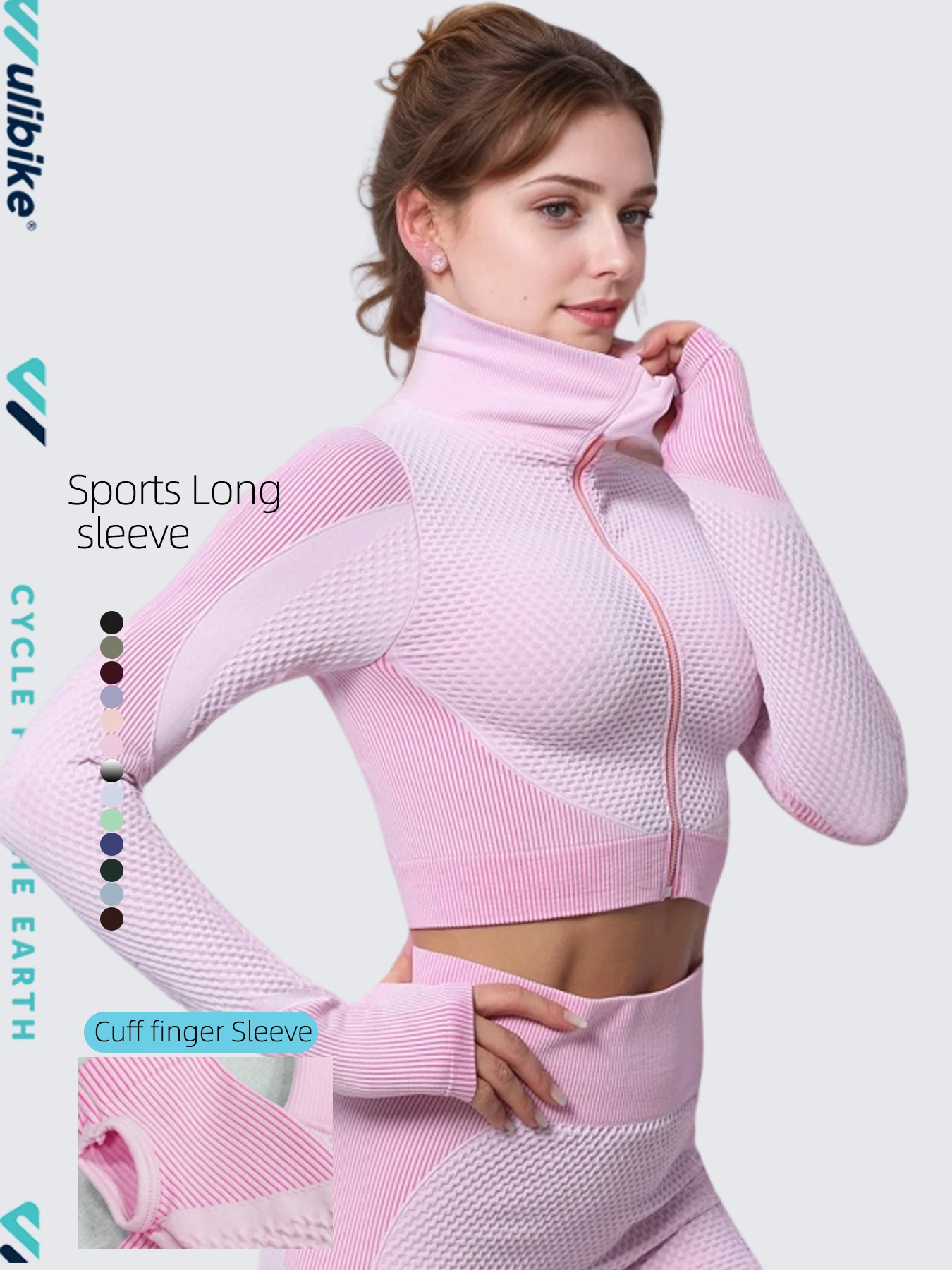 Wulibike Women Yoga Fitness Zipper Sports Long Sleeve Sportswear Fitness Sportswear Running T-shirt High Collar LongSleeves