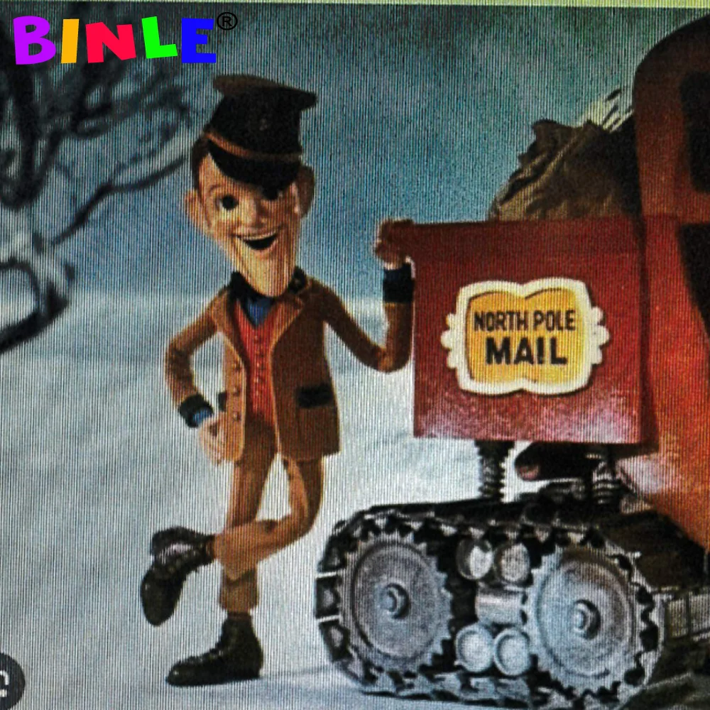 Customized Advertising Large Inflatable LED Cartoon Characters Mailman Winterman Elf With Blower For Outdoor Event Decoration