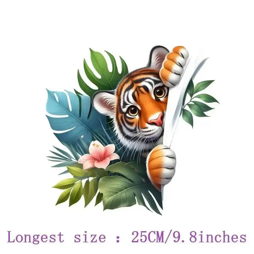 25cm Hide Oneself Tiger Iron On Animal Heat Transfer Stickers For Kids Ironing Transfers For Clothing Diy Clothes Appliques