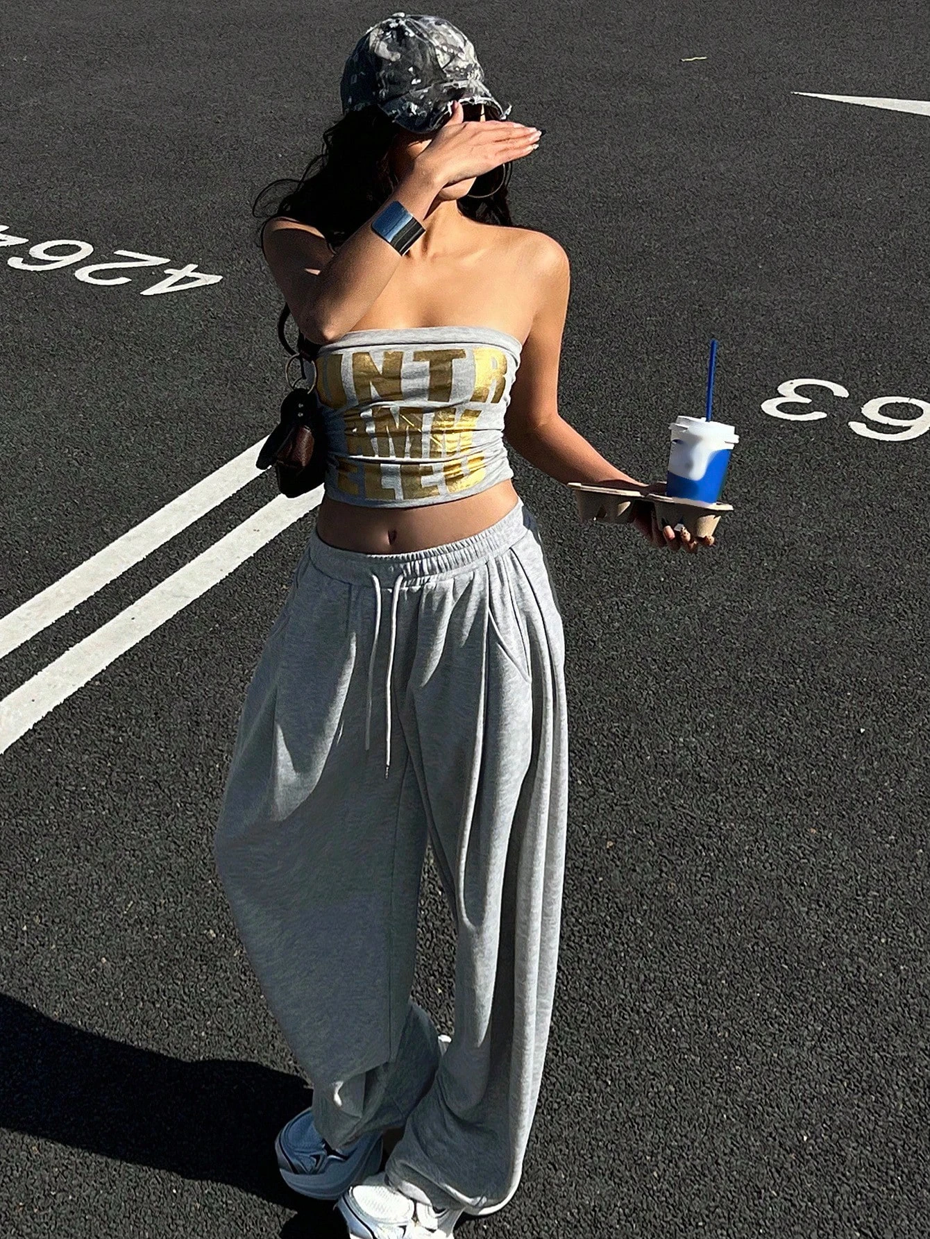 سراويل رياضية كاجوال نسائية عالية الخصر/طويلة فضفاضة مستقيمة سراويل الركض النسائية أزياء الشارع الشهير مقاس كبير