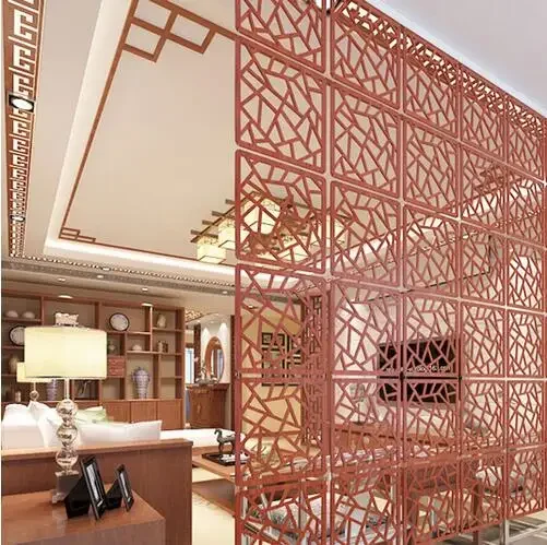 6pcs Chinese fashion minimalist entrance off screen curtain wall panels hanging hollow wood living room wall movement