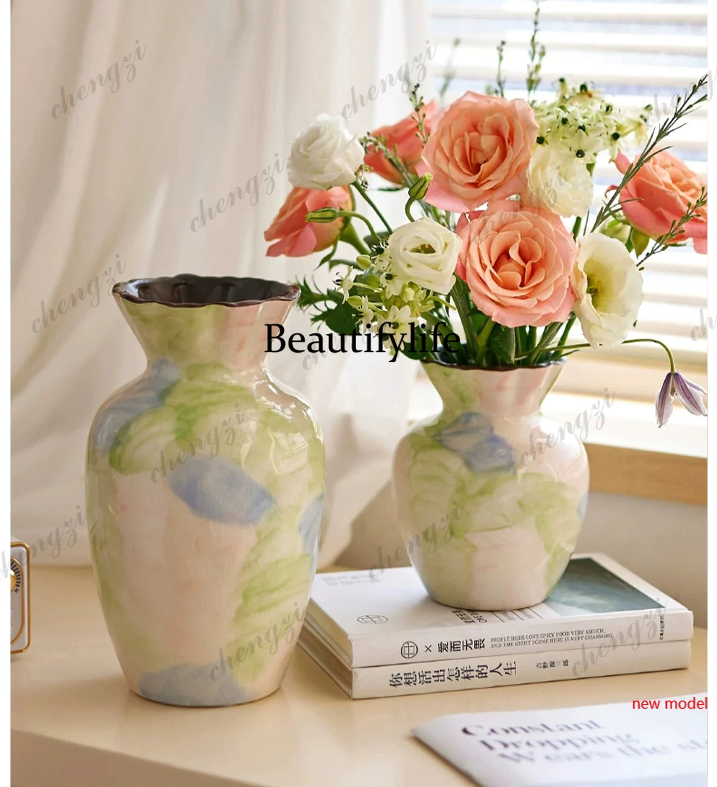 H178Vase, oil painting style color art retro ceramic living room decoration