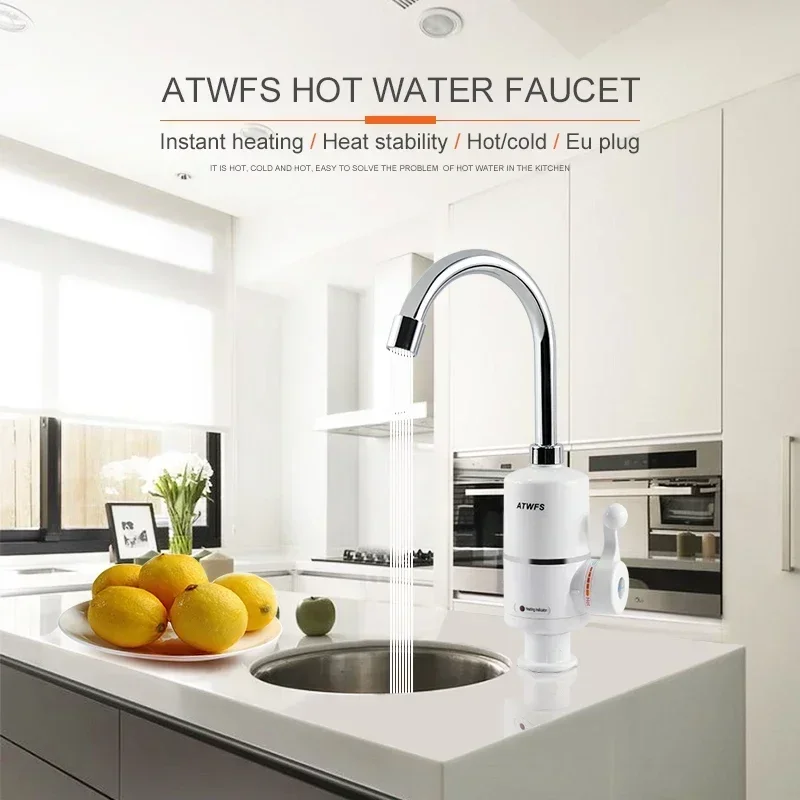 ATWFS Tankless Electric Newest Water Heater Kitchen Instant Hot Water Tap Heater Water Faucet Instantaneous Heater 3000w