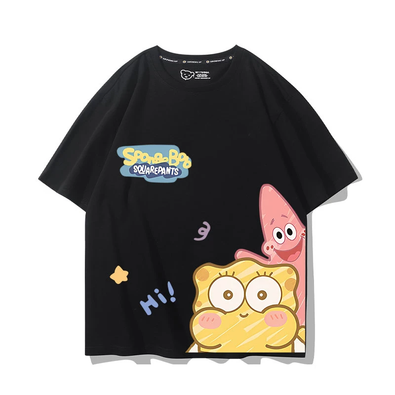 Spongebob sends big star animation co-branded around short sleeve men's and women's summer 100% cotton loose T-shirt casual