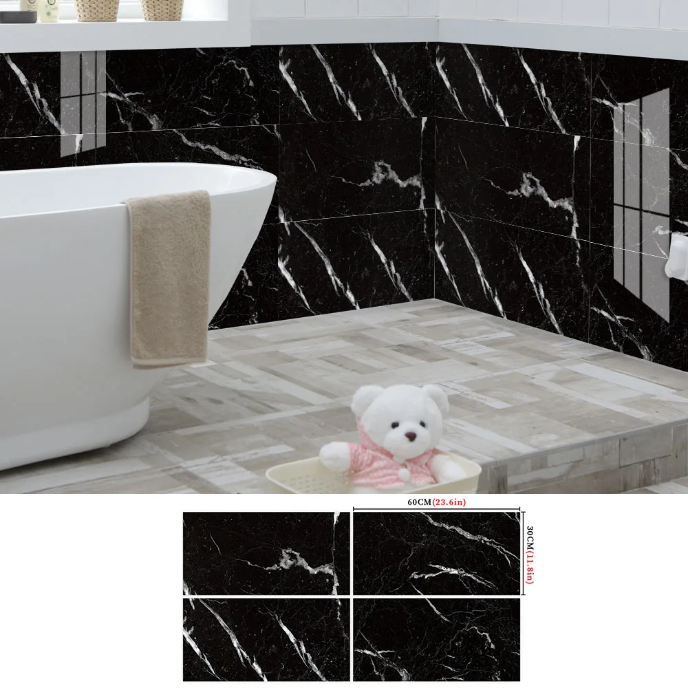 

4PCS Marble Texture Tiles Wall Sticker Peel And Stick Pvc Vinyl Floor Adhesive Waterproof Home Decoration Bathroom Accessories