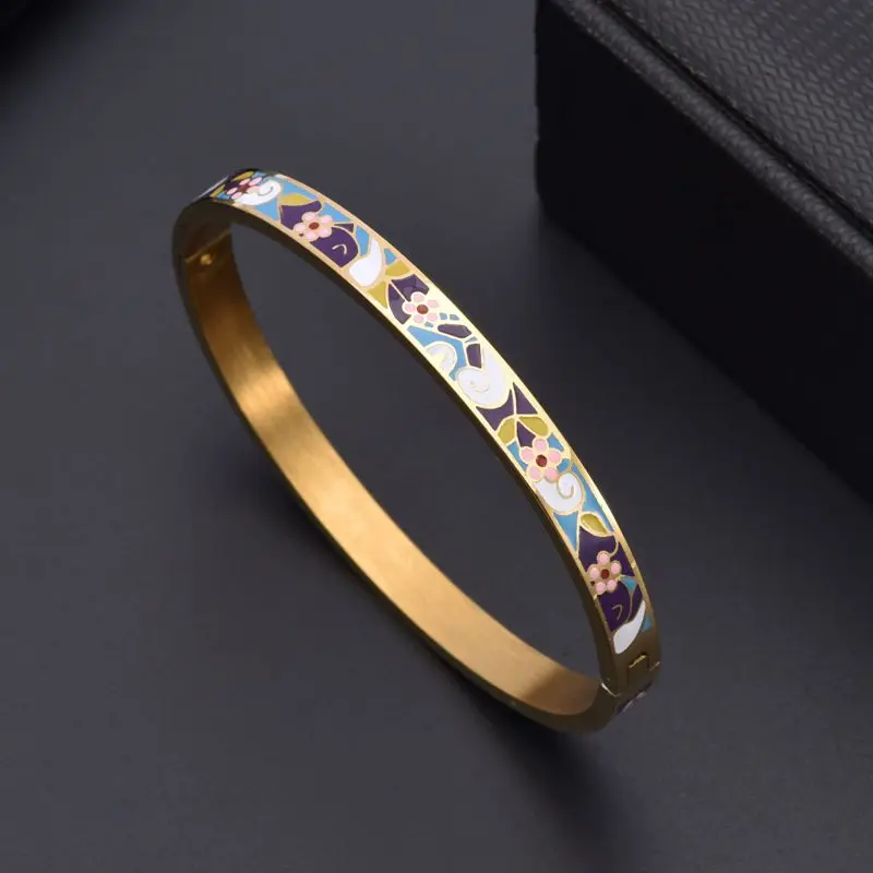 New Fashion Women Girls Wedding Party Cuff Bangles 6mm Enamel Stainless Steel OL Charm Bangles Jewelry Gift