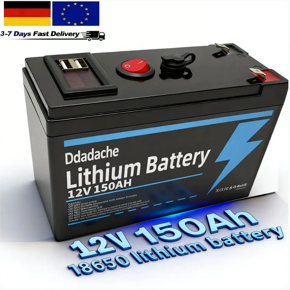 LiFePO4 12V 150Ah wiederaufladbare Lithiumbatterie, integriertes BMS, perfekt für Aufsitzspielzeug, Solarmodule, Fischfinder, Power Wheels