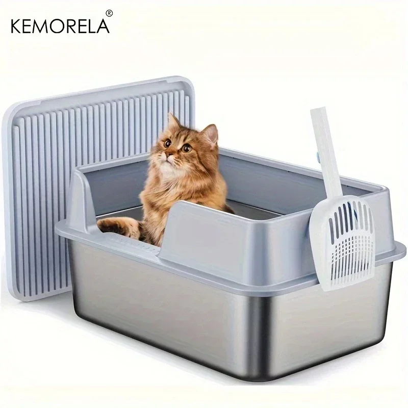 

Large Stainless Steel Cat litter box Open Cat Toilet Durable Comfortable And Easy To Clean With A Litter Scoop And Litter Mat