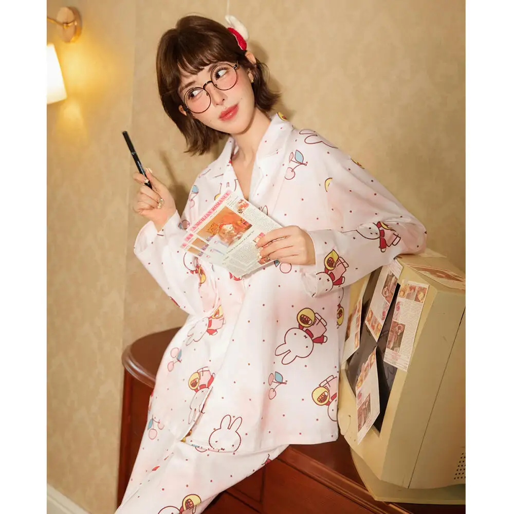 

Miffy Spring and Autumn Pajama Women Long-Sleeved Pure Cotton Casual Cute Cartoon Home Wear Set Cartoon Cute Gift
