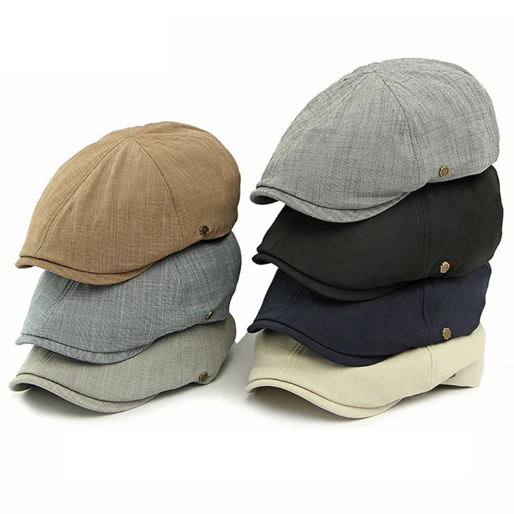 HT4780 Beret Cap Spring Summer Octagonal Cap for Men Women 6 Panels Artist Painter Beret Hat Male Female Ivy Flat Cap Mens Beret