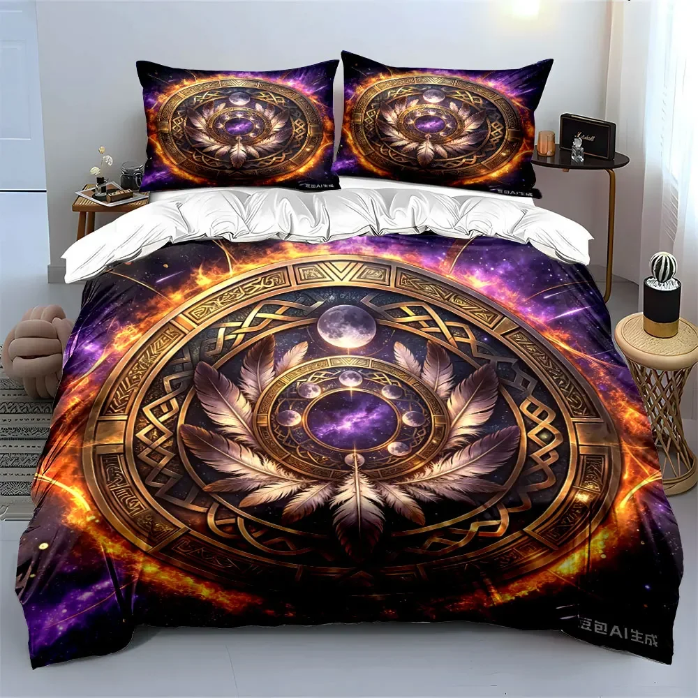 Mystic Moon Feather Ornament Set Multiple sizes kid's and adults' bedroom Exquisite 3PC bedding set, gift