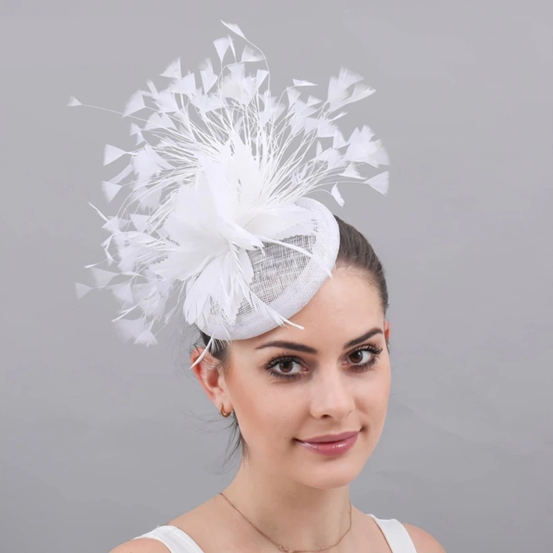 หมวก Fascinator ปาร์ตี้พร้อมกิ๊บอุปกรณ์ประกอบฉากหมวกดอกไม้ขนนกที่พูดเกินจริง