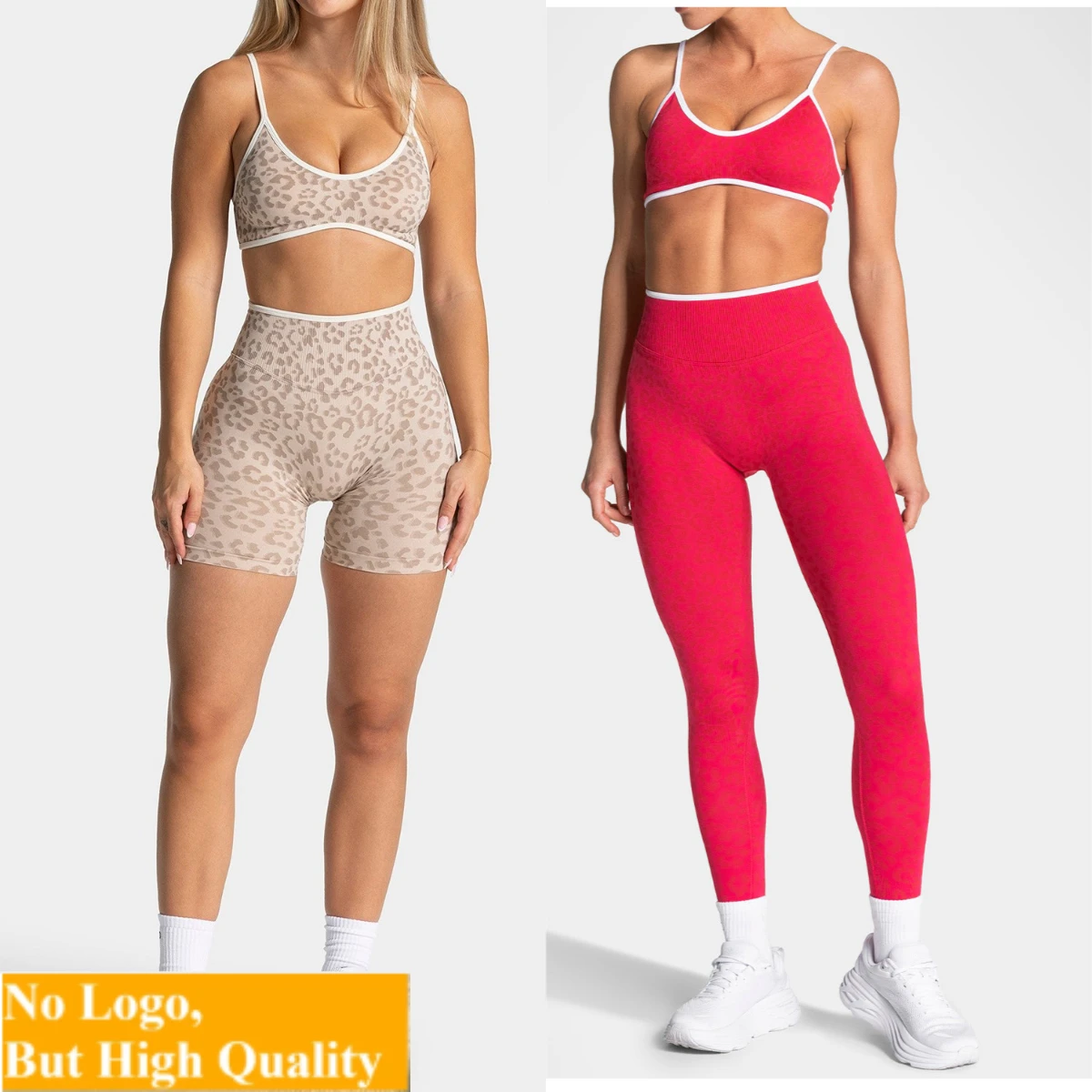 NO LOGO Leopard print yoga 2piece adjustable sports bra+high waisted pants for quick drying stretch and seamless fitness running