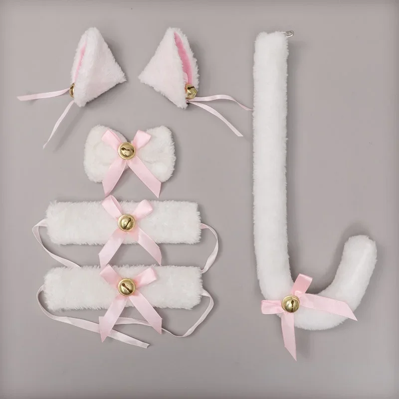 Feminino menina raposa gato empregada lolita conjunto orelhas bandana cauda colar pulseira preto anime cosplay traje dia das bruxas natal