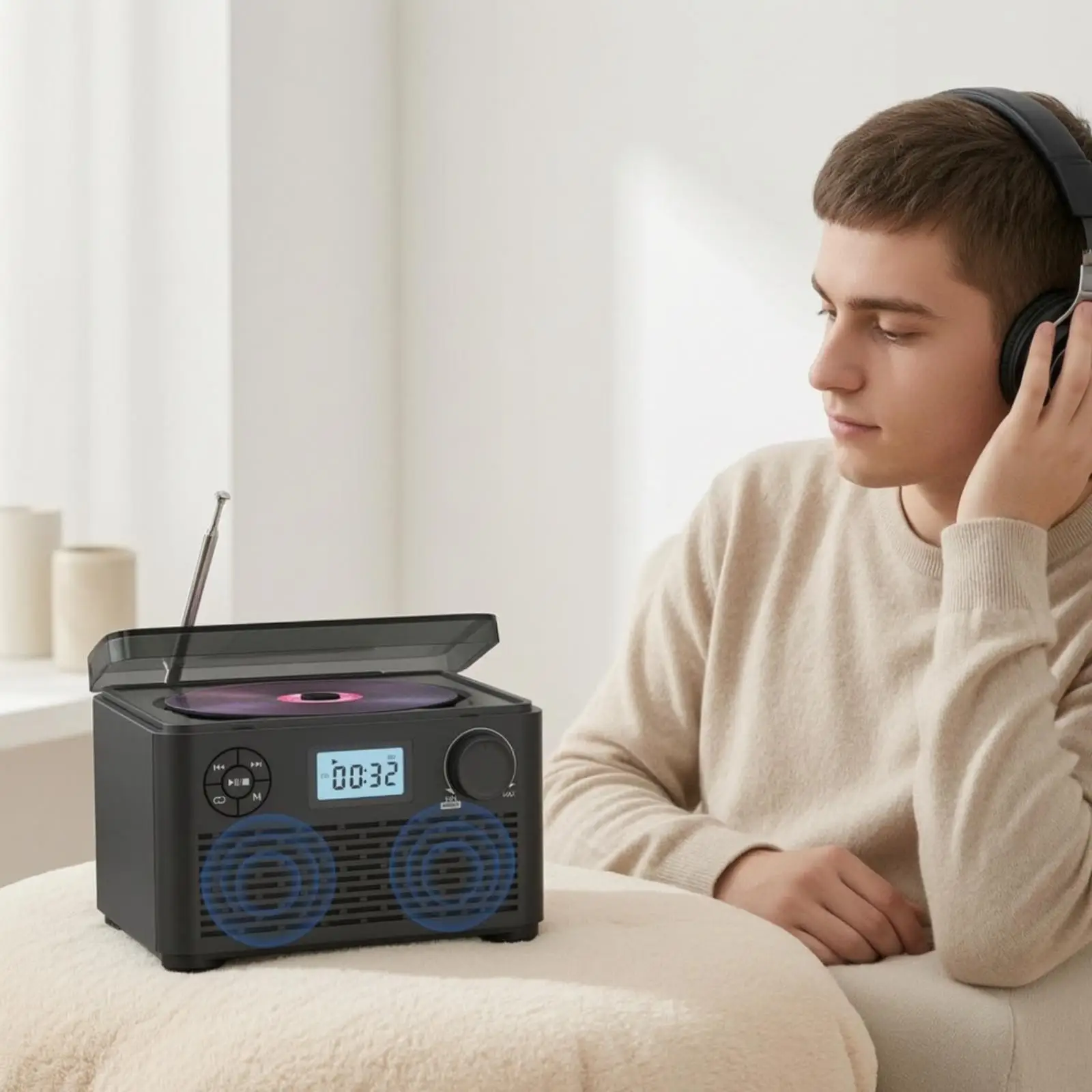 CD Boombox Wireless CD Player with Bluetooth Top-Loading for Office, Teens