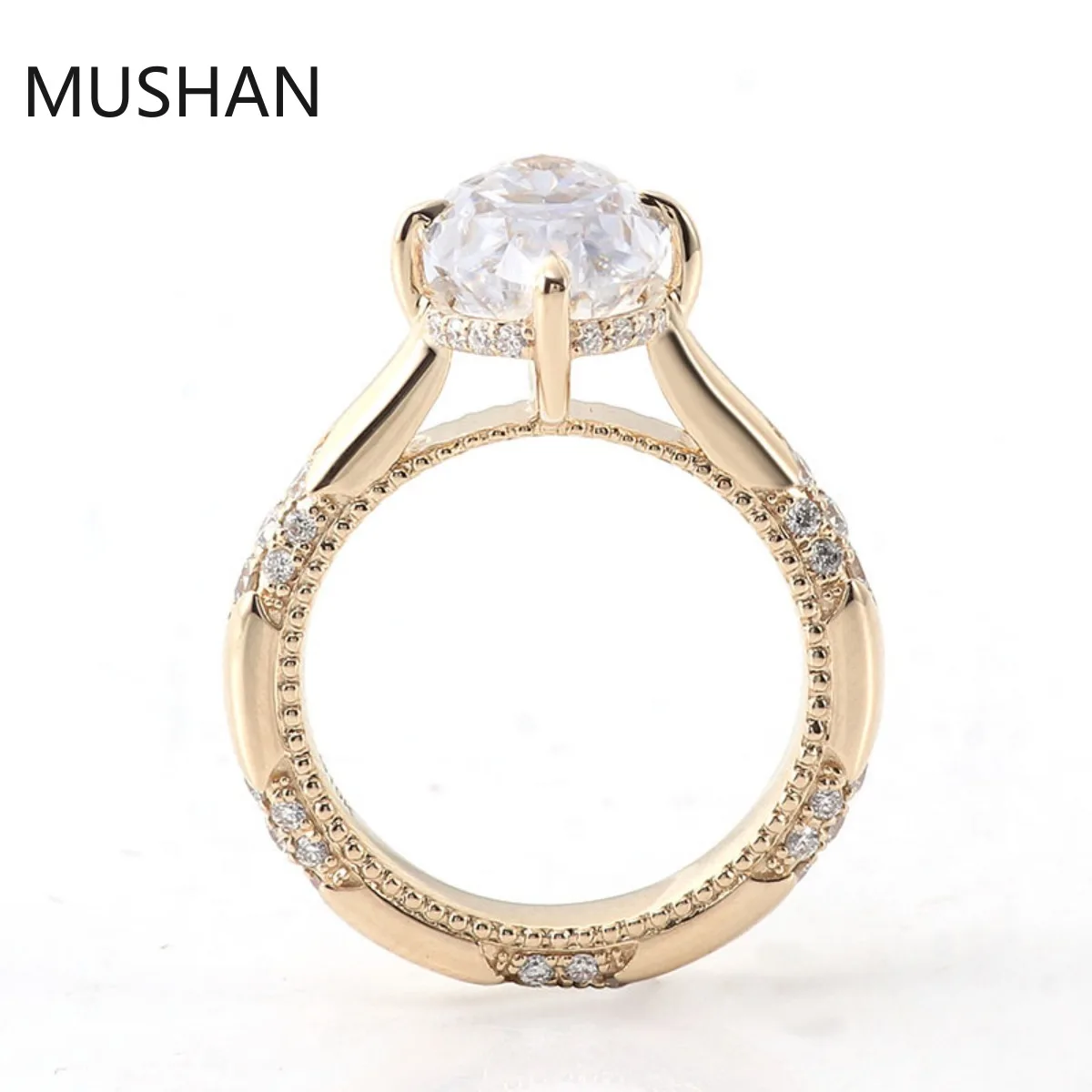 MUSHAN Luxury Custom 14K 18K Gold Rings Band Jewelry With Moissanite Diamond Lab Grown Gemstones Diamond Wedding Ring For Women view 2