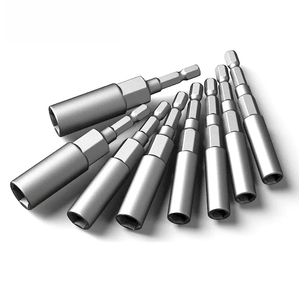 10/15Pcs 길이 심화 충격 소켓 어댑터 5.5-19mm 전원 너트 드라이버 소켓 세트 1/4 인치 스크루 드라이버 키 헤드 손 도구 세트