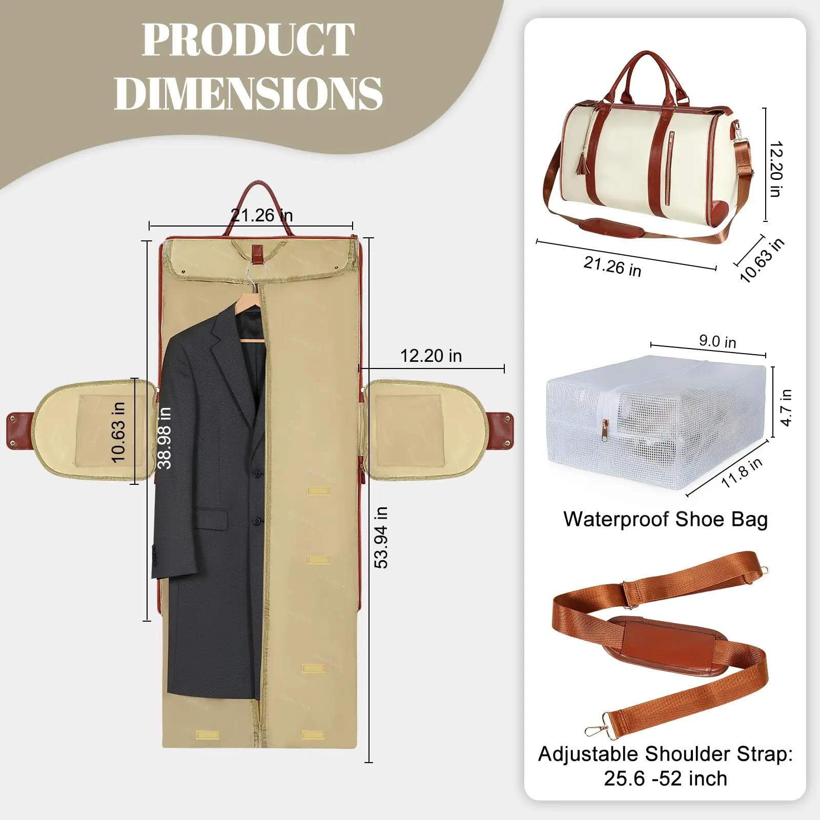 Buylor Carry On Suit Garment Bag 2-In-1 Convertible Travel Bag Waterproof Clothes Tote Duffel Bag Outdoor Storage Fitness Bag