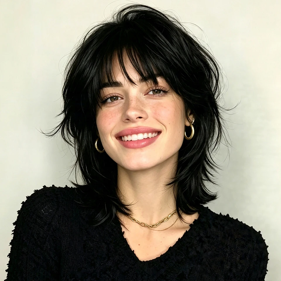 Unisex Short Wolf Cut Mullet Wig with Bangs Synthetic Straight Pixie Cut Wig Layered Wolf Tail Wig for Daily Wear or Cosplay
