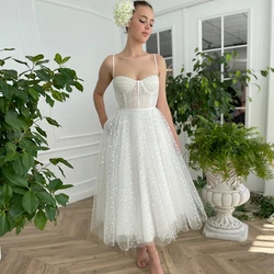 JEHETH Simple Spaghetti Strap White Prom Party Dress Patrol Tulle A-line Evening Gown Elegant Ankle Length Ruched Women 2022