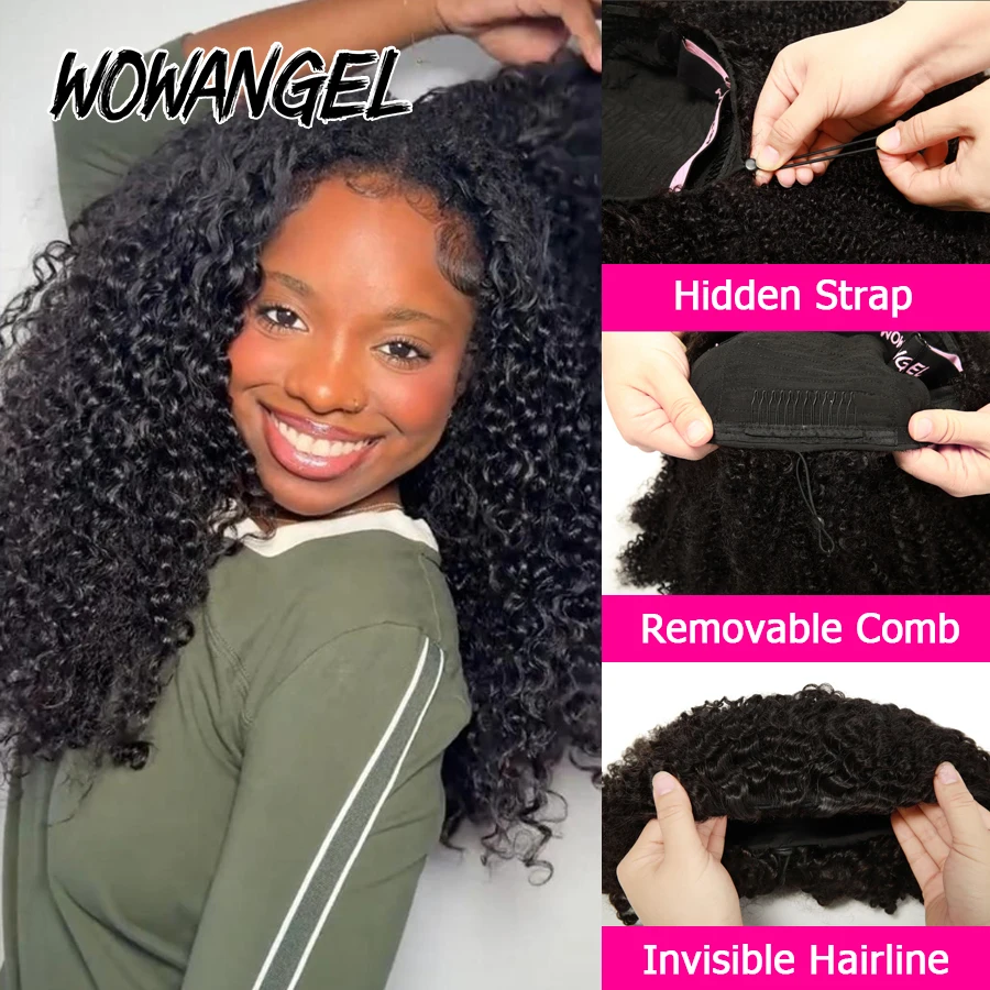 Burmese Curly Flip Over Wigs 3 In 1 Wear Go Glueless Half Wig Human Hair with Drawstring Spiral End Seamless 250% Curly Hair