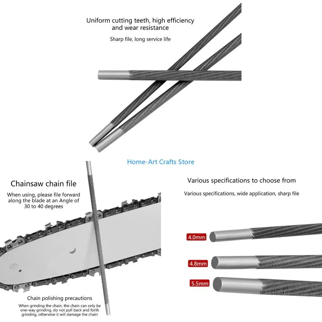 Y3NA 3pcs Carbon Steel Chainsaw Sharpening File with Handle Chain Files Sharpener for Efficient Woodworking