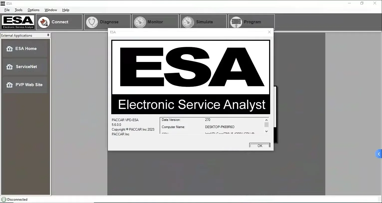 ESA Electronic Services Analyst 5.6 unlocks the SW flash file of the key generator for unrestricted installation of Paccar.