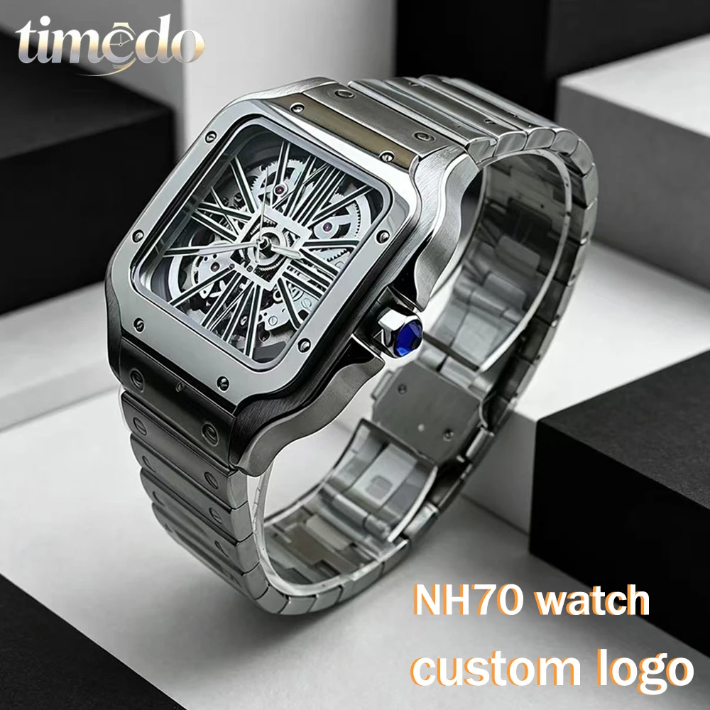 High Quality NH70 Stainless Steel Watch Hollowed out Dial Customized Men's Automatic Watch Suitable for NH70 Movement