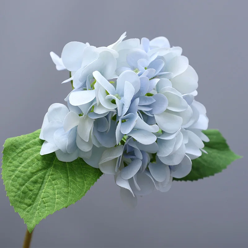 Blue Real Touch Artificial Latex Hydrangea Wedding Bouquet Photography Props Home Garden Simulation Green Plant Decoration