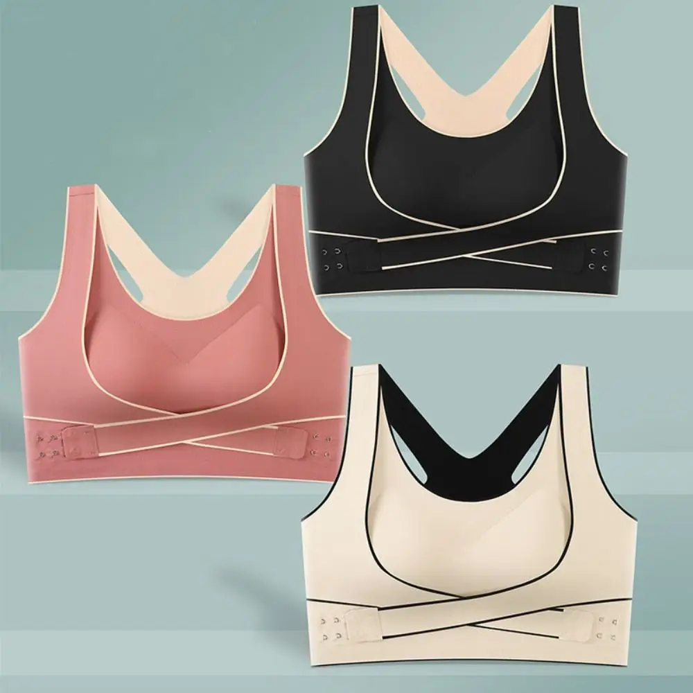Shockproof Wireless Padded Sports Bra Front Adjustable Buckle Breathable Training Fitness Bra Moisture-Wicking Gathering