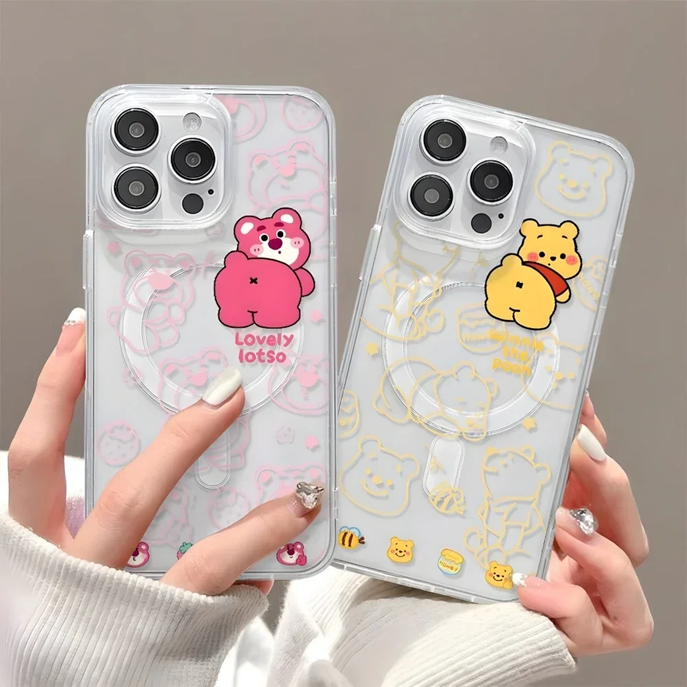 Funny Winnie the Pooh Lotso Bear for Magsafe Case for iPhone 16 15 Plus 12 13 mini 11 14 Pro Max Wireless Charging Clear Cover