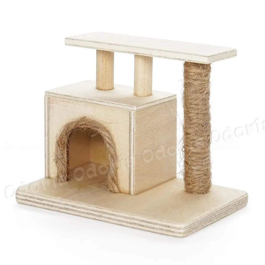 Odoria 1:12 Miniature Wooden Cat Tree Scratching Tower Post Frame Pet Furniture Model Dollhouse Accessories Decor