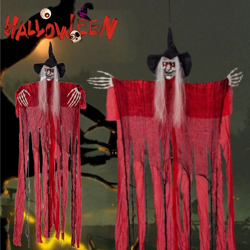 

Halloween Decorations Witch Hanging Ghost Voice Activated Light Up Sound Scary Red Witch Horror Hanging Prop For Haunted House