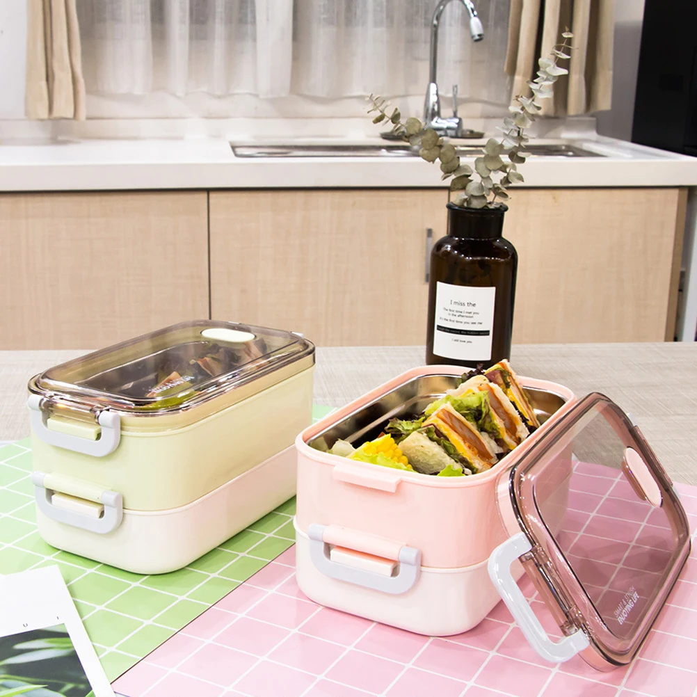 

1 Pc 1600ML 304 Stainless Steel Lunch Box Double Layer Thermal Food Container Food Storage Box for Students ( Color)