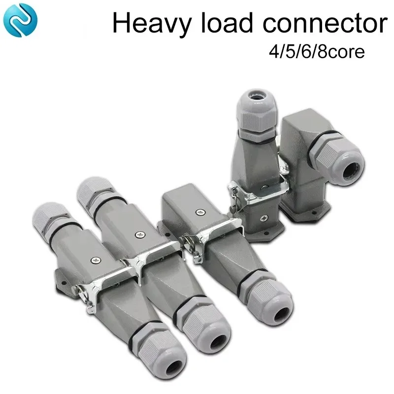 HDC-HA Rectangular Heavy Duty Connector 4, 5, 6, 8 Pin Waterproof Aviation Industry Plug Socket 250V 10A/16A Zinc Alloy Housing