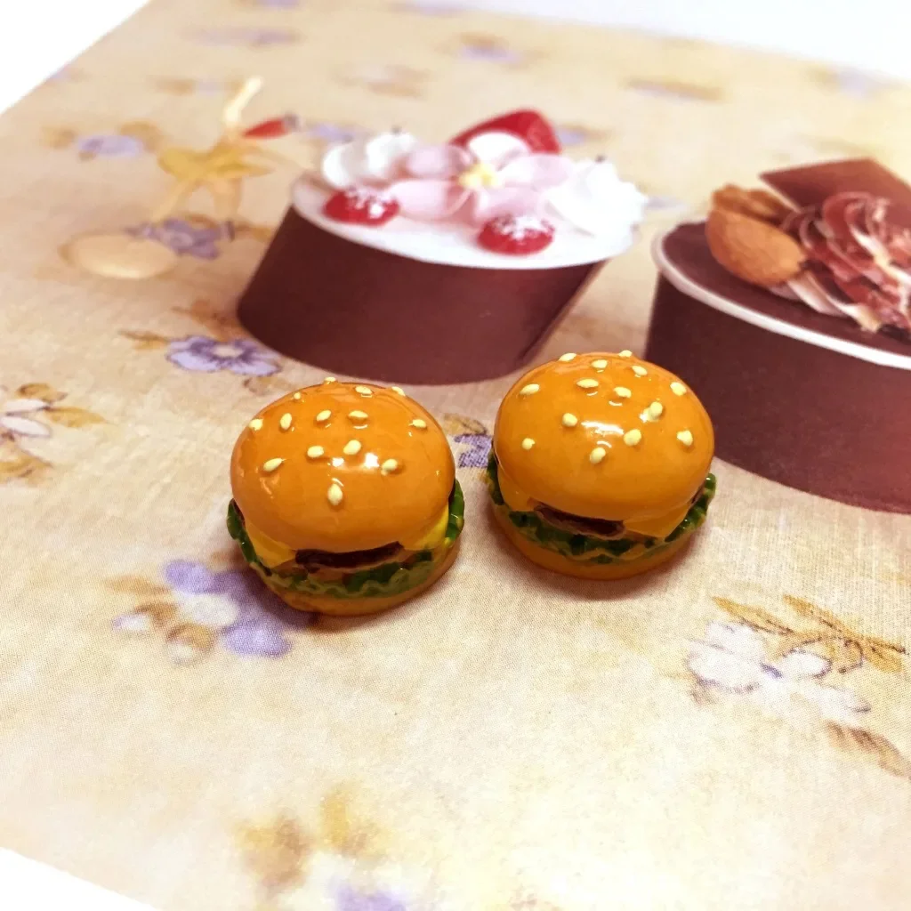 10pcs Resin Hamburger Flatback Cabochon Charms Planar Flat Back Cabochons Food Dollhouse Miniatures Cake Kawaii Diy Accessories