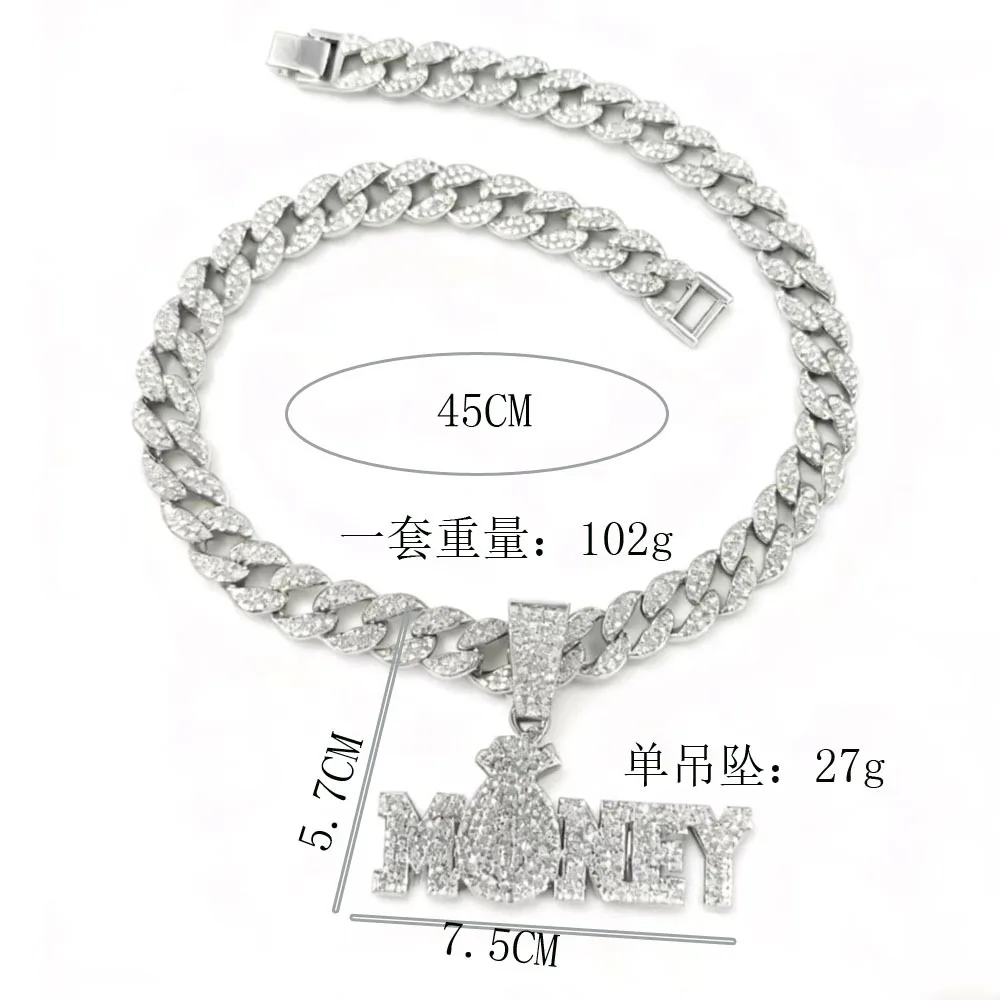 DIY accessories Cross-border hip-hop letters MONEY full diamond alloy pendant European and American trend Cuban chain personaliz