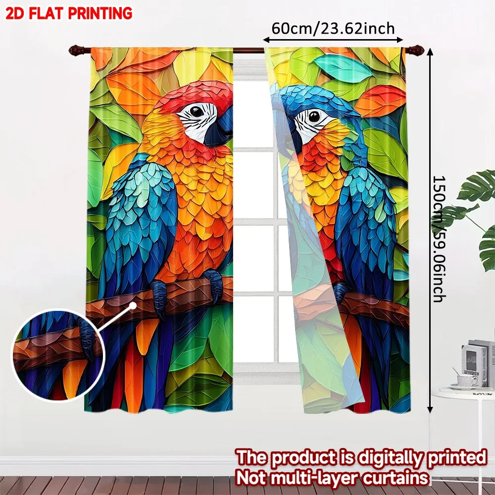 2D flat printing 2pcs Curtain Curtain Colorful Parrots on Branch Digital Printed Polyester Drapes Family Party Decoration for