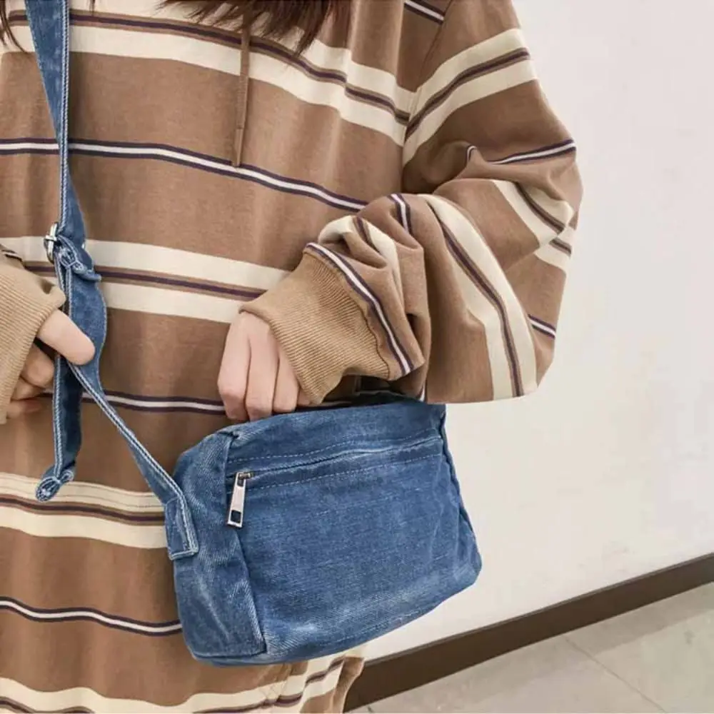

Fashionable Y2K Denim Canvas Bag Street Style Large Capacity Vintage Handbag Solid Color Shopping Bag Solid Crossbody Bag Girl