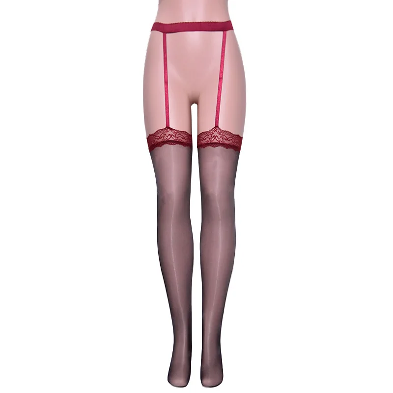 Black pantyhose sexy lace suspender one body socks mood long oil bright ultra thin over knee socks color lace black silk