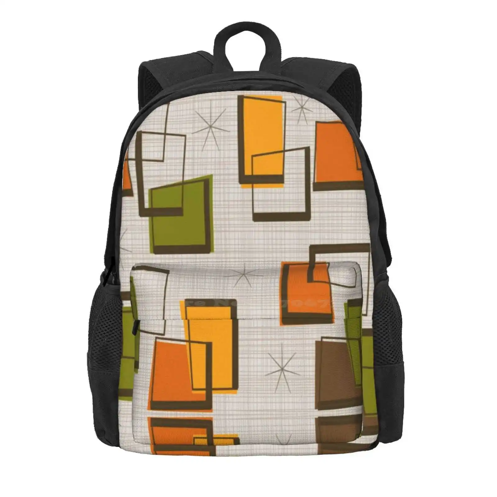 Rectangles And Stars Mid-Century Hot Sale Schoolbag Backpack Fashion Bags Mid Century Modern Abstract Rectangles Rectangular