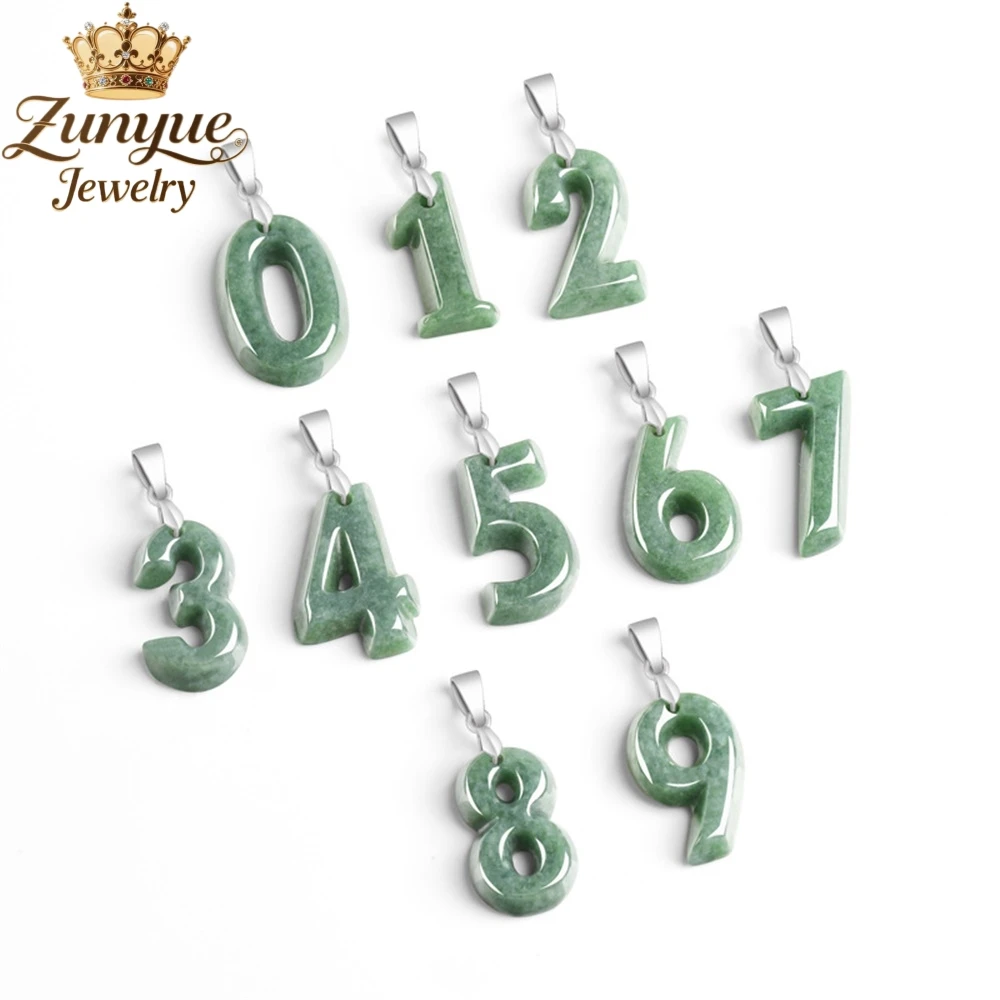 

S925 Silver Setting With Natural A-Grade Jadeite Arabic Numeral Pendant Luxury Quality Fashion Jewelry Exquisite Elegant Charms