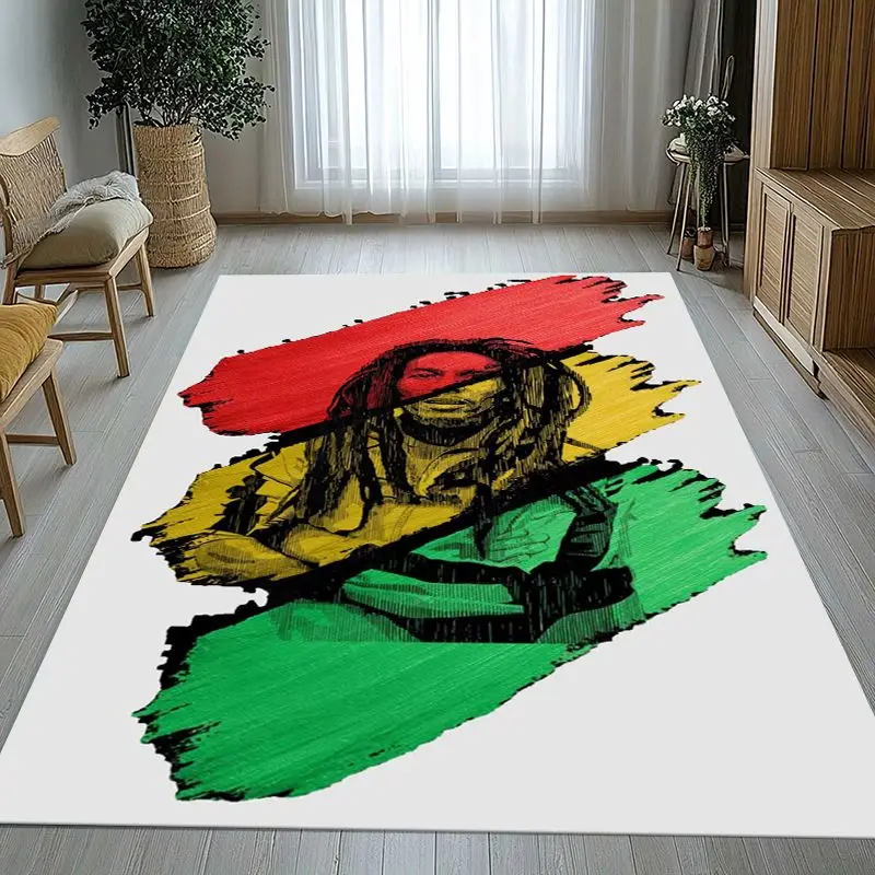 Reggae Music Bob Marley Rasta Color Soft Non-Slip Large Area Rug for Living Room,Bedroom Playroom Carpet Mat for Sofa,Home Decor