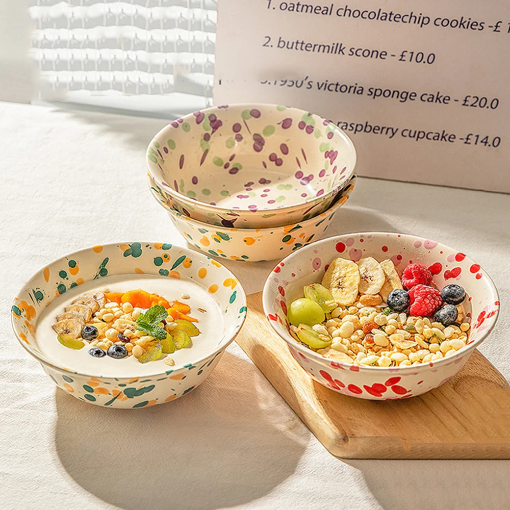 

6.5Inches Vintage Ceramic Bowl Splah-ink Pattern Round Yogurt Bowl Household Breakfast Oats Porcelain Bowl Microwave Tablewares